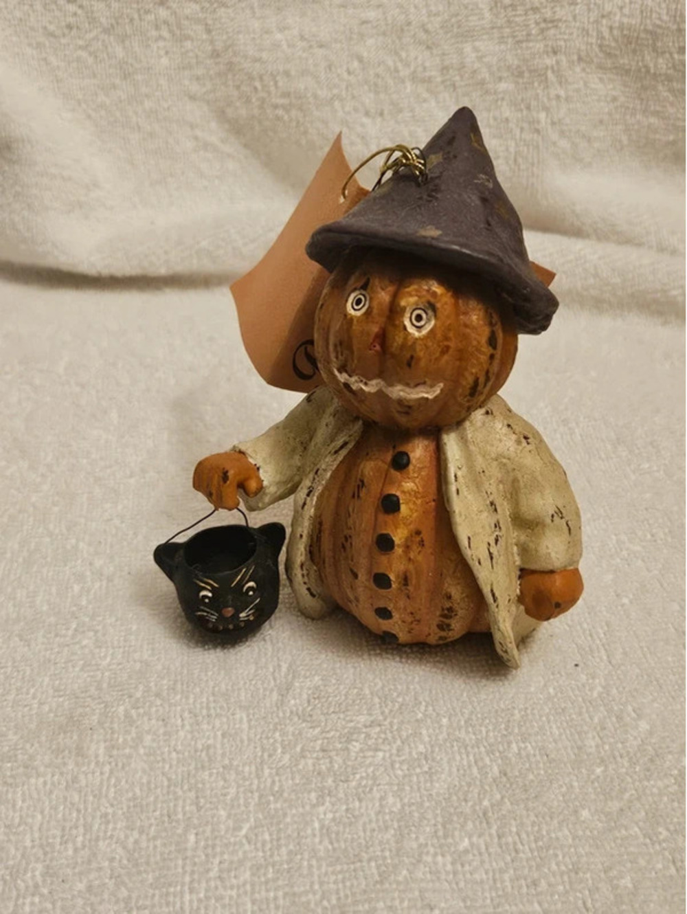Bethany Lowe Halloween Pumpkin Witch Black Cat Folk Art Figurine LH2710 5in